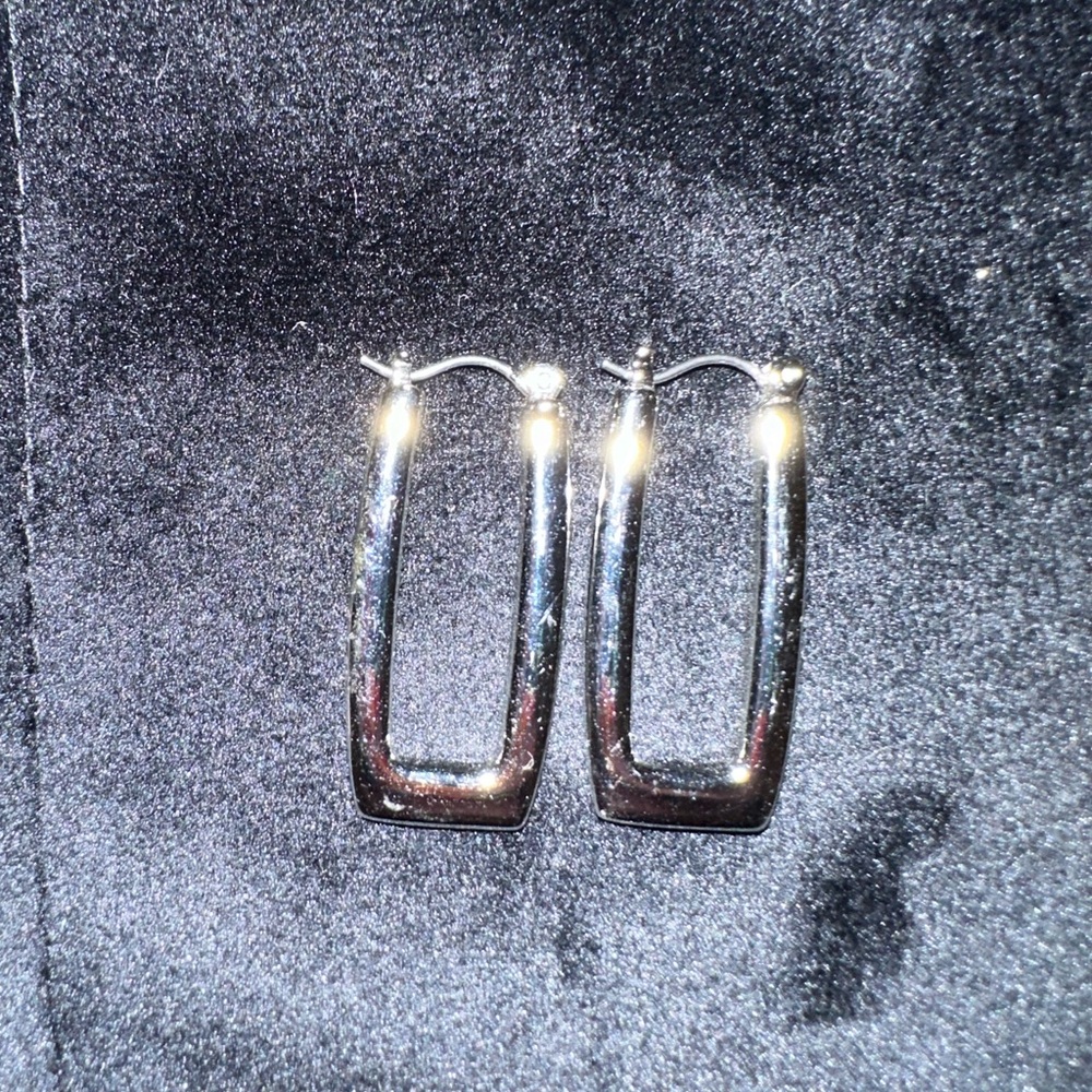 Silver tone square “loop” earrings